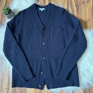 Reiss Merino Wool Cardigan Sweater Navy Blue